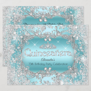 Quinceanera Aquamarin Silver Tiara Winter Wonderla Einladung