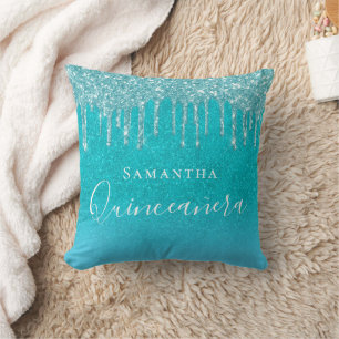 Quinceanera aquamariner blauer Glitzer Kissen