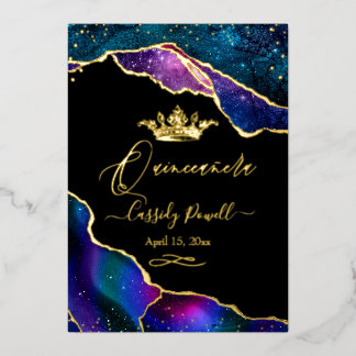Quinceanera, Aquarellfarben Galaxie Agate 3 Farben Folieneinladung
