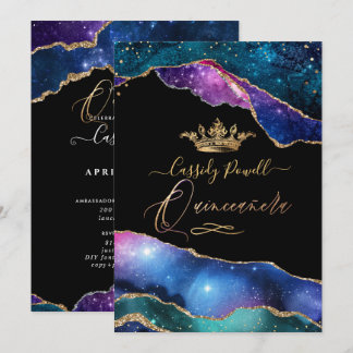 Quinceanera, Aquarellgalaxie Agate Imitats Gold Einladung