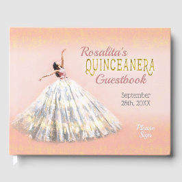 Quinceanera Aquarellkleid Rosa Rosa Goldener Name Gästebuch