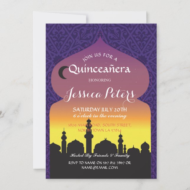 Quinceañera Arabian Nights Anniversaire Invitation (Devant)