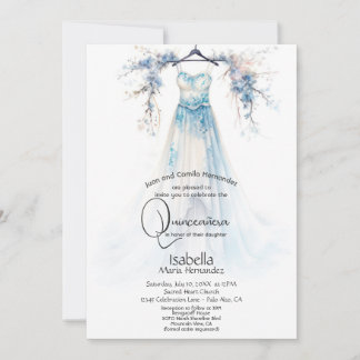 Quinceañera | Atemberaubend Blauer Blumenguss Einladung