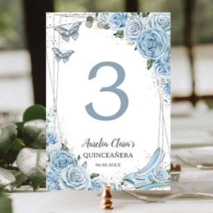 Quinceañera Baby Blau Blumenprinzessin Cinderella Tischnummer
