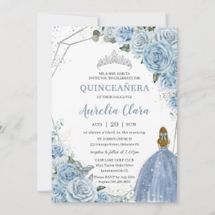 Quinceañera Baby Blue Floral Blonde Prinzessin 15 Einladung