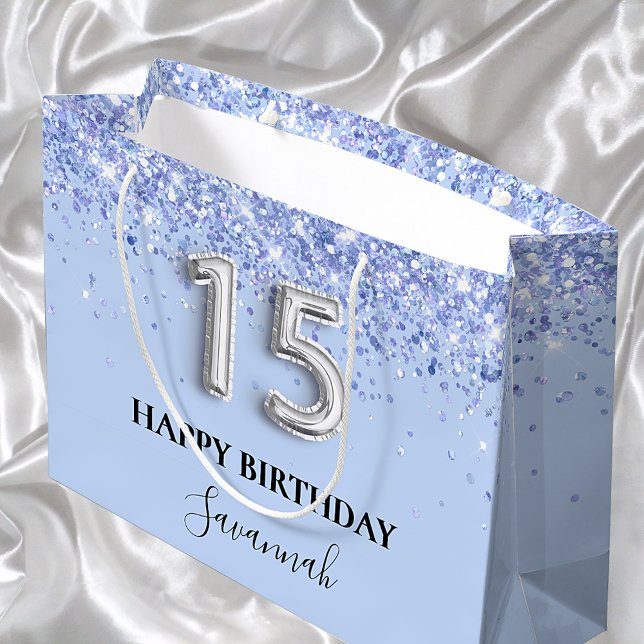 Quinceanera Baby Blue Glitzern name Große Geschenktüte (Von Creator hochgeladen)