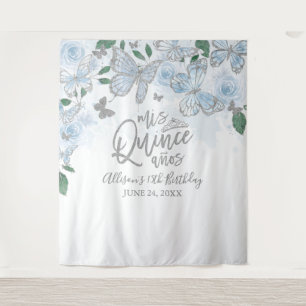Quinceanera Baby Blue Schmetterlinge Florales Hint Wandteppich