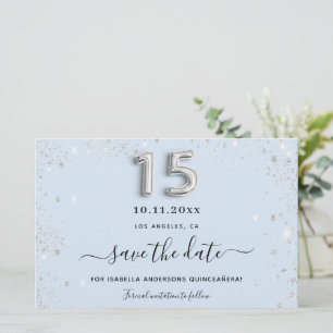 Quinceanera Baby Blue Silber Glitzer Save the Date