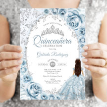 Quinceanera Baby Blue Silver Floral