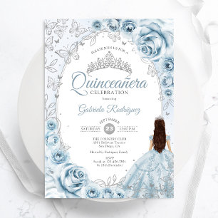 Quinceanera Baby Blue Silver Floral Einladung