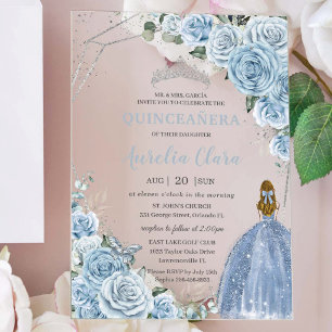 Quinceañera Baby Sanft Blau Florale Prinzessin Mis Acryleinladungen