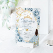 Quinceanera Babyblau Gold Blumen