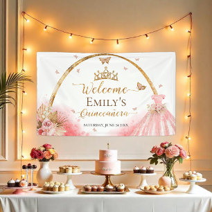 Quinceanera Begrüßungszeichen Boho Pink Floral Banner