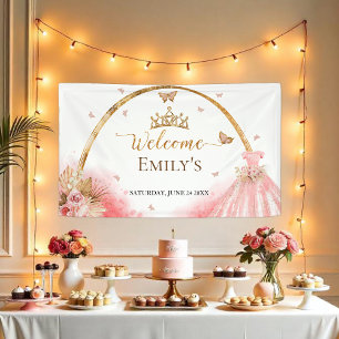 Quinceanera Begrüßungszeichen Boho Pink Floral Banner