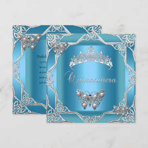 Quinceanera Birthday Aquamarin Silver Tiara Butter Einladung