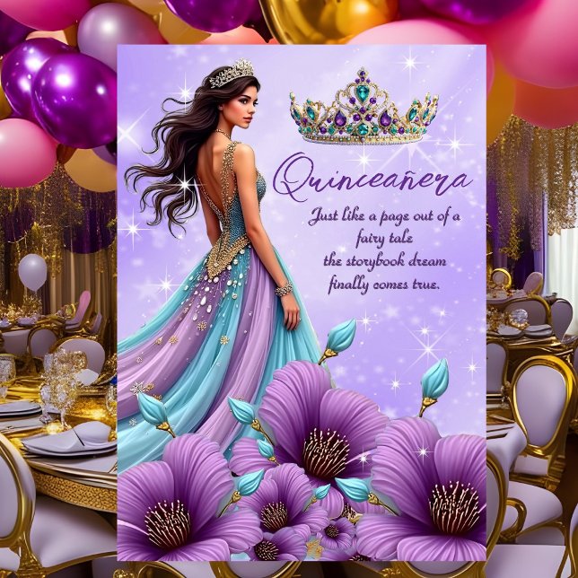 Quinceanera Birthday Aquamarinen Lila Tiara Dress Einladung (Von Creator hochgeladen)
