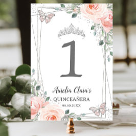 Quinceañera Birthday Blush Pink Floral Butterflieg Tischnummer