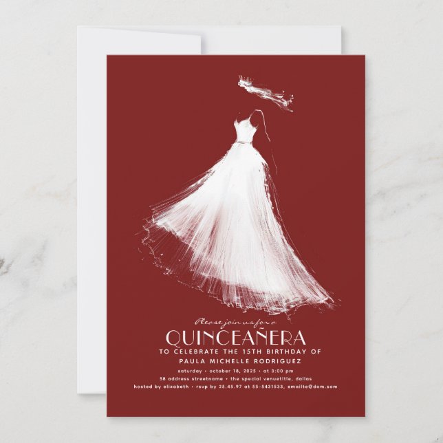 Quinceañera Birthday Einladung Burgundy Red (Vorderseite)