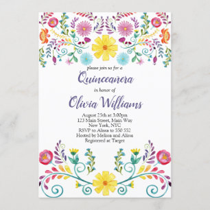 Quinceanera Birthday Fiesta Floral mexikanisch Einladung