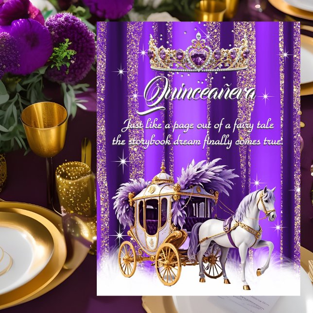 Quinceanera Birthday Lila Gold Silver Carriage Einladung (Von Creator hochgeladen)