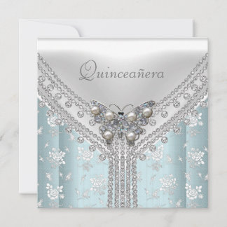 Quinceañera Birthday Party Blue White Butterfly Einladung