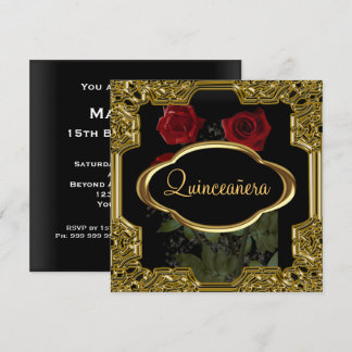 Quinceanera Birthday Party Gold Black Einladung