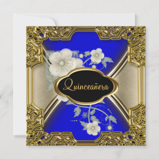 Quinceañera Birthday Party Gold Blau Einladung