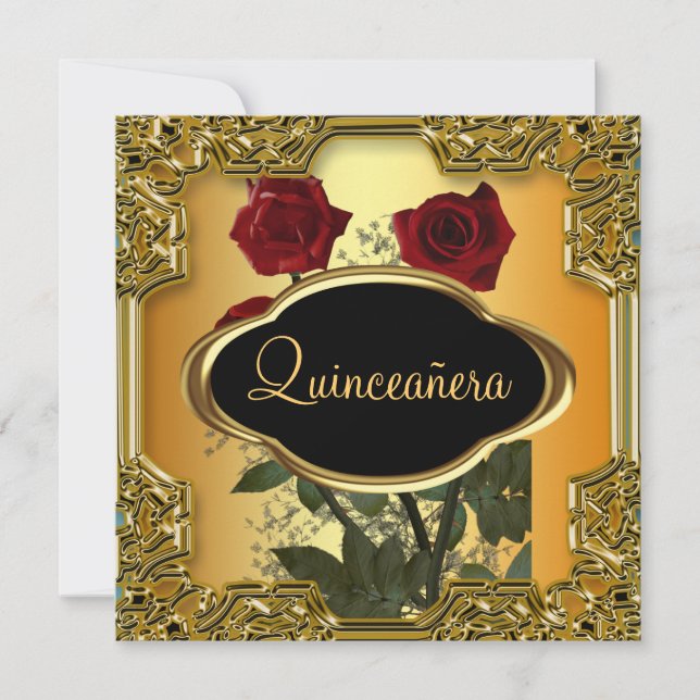 Quinceanera Birthday Party Gold Einladung (Vorderseite)