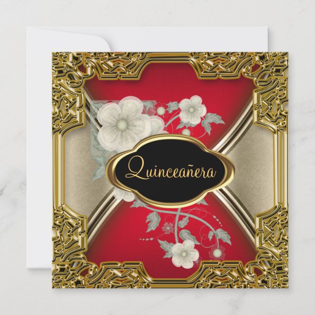 Quinceañera Birthday Party Gold Schwarz Einladung (Vorderseite)