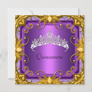 Quinceanera Birthday Party Lila Gold White Tiara Einladung