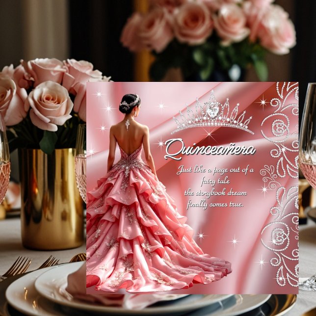 Quinceanera Birthday Party Rosa Kleid Tiara Einladung (Von Creator hochgeladen)