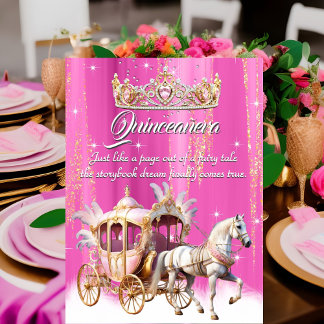 Quinceanera Birthday Pink Gold Silver Carriage Einladung