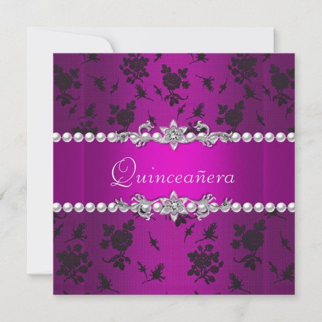 Quinceañera Birthday Pink Lila Black Silver Einladung (Vorderseite)