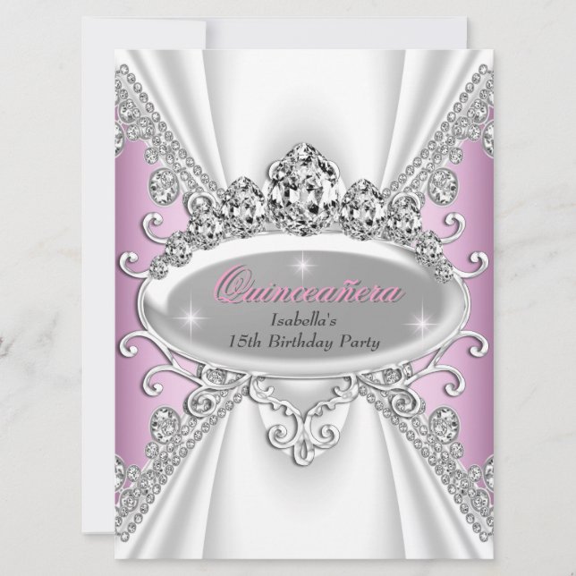 Quinceañera Birthday Princess Pink Diamonds Large Einladung (Vorderseite)