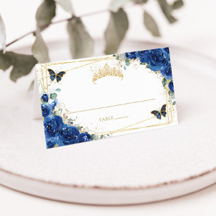 Quinceañera Birthday Royal Blue Floral Butterflieg Platzkarte