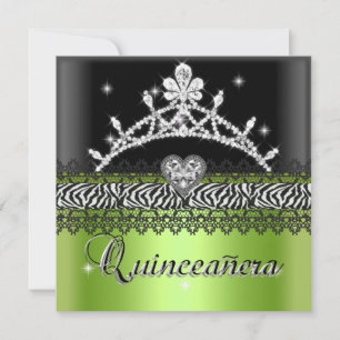 Quinceanera Birthday Zebra Lime Green Schwarz-weiß Einladung