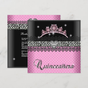 Quinceanera Birthday Zebra Pink Schwarz-weiß Einladung
