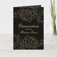 Quinceanera Black and Gold Fine Floral