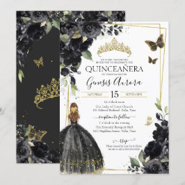Quinceañera Black Floral Butterfly, Mädchen im Kle Einladung