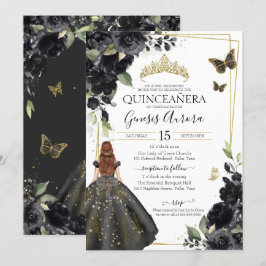 Quinceañera Black Floral Gold Butterfly Kleid Einladung