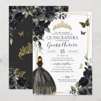Quinceañera Black Gold Blume Quincy Dress Einladung