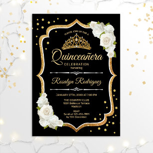 Quinceanera - Black Gold White Einladung
