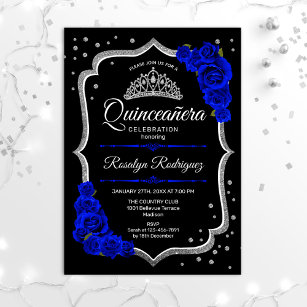 Quinceanera - Black Silver Royal Blue Einladung
