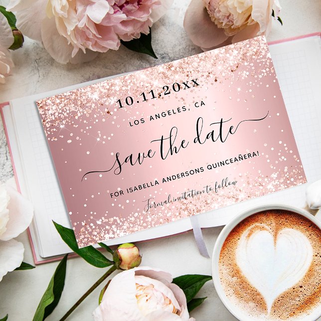 Quinceañera blass Rosa Budget Save the Date Karte (Von Creator hochgeladen)