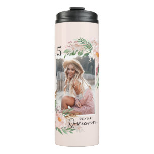 Quinceañera blassrosa mädchenhaftes Foto Geburts Thermosbecher