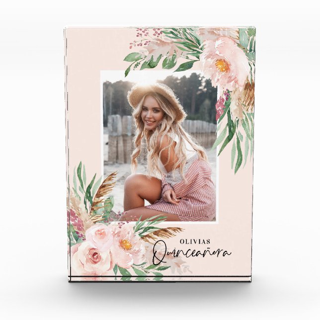 Quinceañera blassrosa mädchenhaftes Foto Geburtsta (Vorderseite)