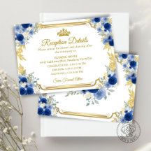 Quinceanera Blau Gold Blumen-Beilagekarte