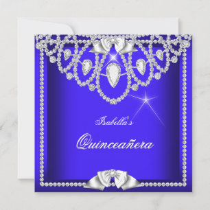 Quinceanera Blau Silber Diamant Party 15. 3 Einladung