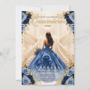 Quinceanera Blau und Gold Einladung