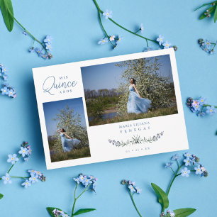 Quinceañera Blaue Trendige Zweige Español 2 Fotos Einladung
